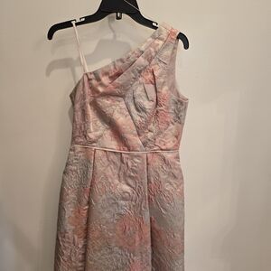Adrianna Papell One-Shoulder Floral Dress in Pink and Gray
